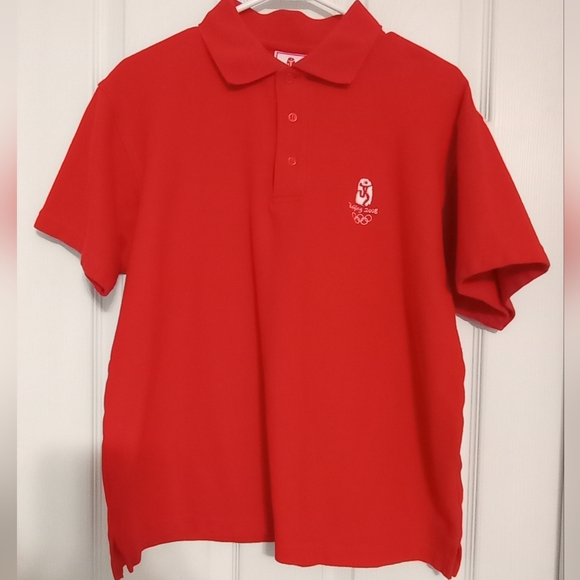 Beijing 2008 Olympics Official Staff Embroidered Red Unisex Polo Shirt Size L - Picture 3 of 10